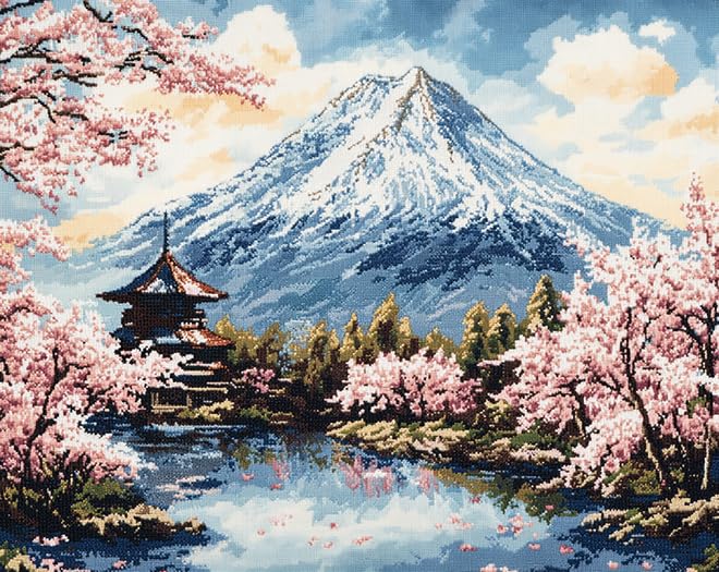 Amazon.co.jp: 日本の風景クロスステッチキット、富士山桜、11CTミドル